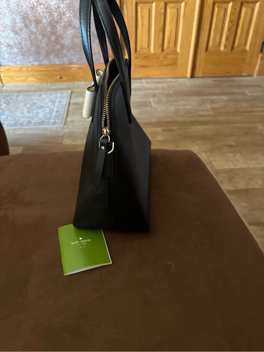 kate spade Black Leather Satchel with Cream Bow Accent